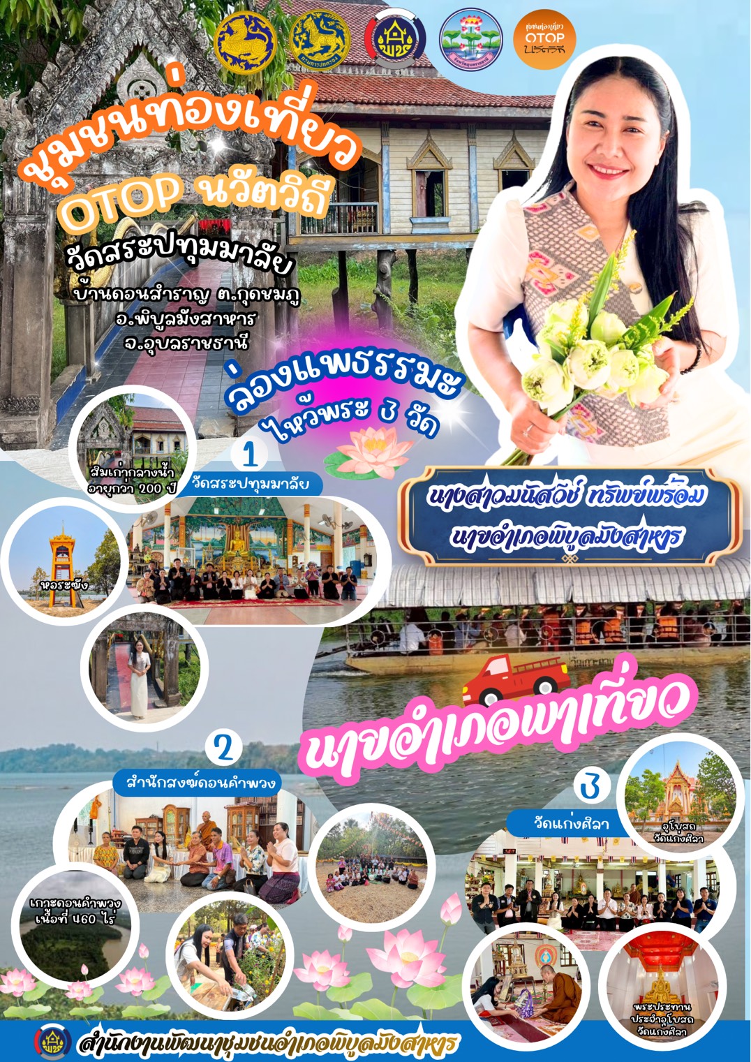 "ล่องแพธรรมะไหว้พระสามวัด" ตามรอยสายน้ำเพื่อชีวิต เยือน "ดอนคำพวง" เกาะลับกลางลำน้ำมูล เชื่อมโยงเส้นทาง ชุมชนท่องเที่ยว OTOP นวัตวิถี ตำบลกุดชมภู อำเภอพิบูลมังสาหาร จังหวัดอุบลราชธานี